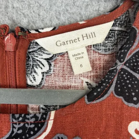 Garnet Hill Linen Dress 6 Beachy Floral Natural Pockets Sleeveless Resort 2022 - Picture 4 of 11